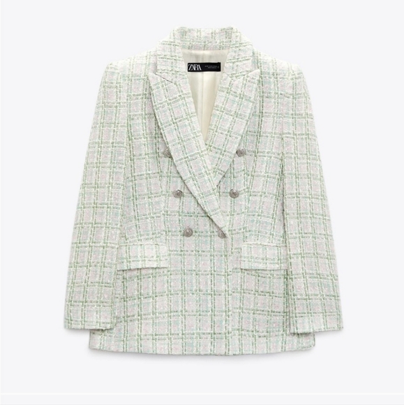 ZARA Set Double Breasted Textured Weave Tweed Jacket and Skort - Picture 10 of 15